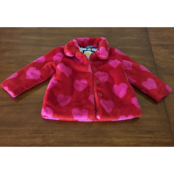 Mini Boden Girls Kids Faux Fur Collared Coat with Hearts design size 3/4 EUC - Picture 3 of 10